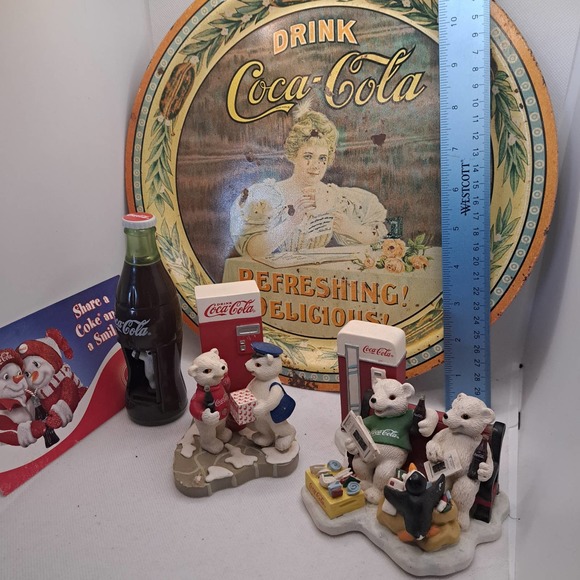 Vintage Coca Cola Ceramic Figurines & Tray Plus Twirling Coca Cola PolarBear and - Picture 2 of 10